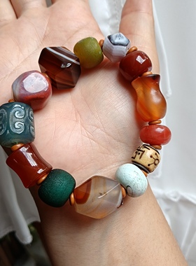 天然大颗粒多宝老玛瑙手串霸气男女单圈小众设计感