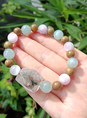 天然绿幽灵紫锂辉海蓝宝绿檀木手链时尚女原创多宝饰品情人节礼物