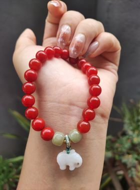 天然红玛瑙搭配和田玉吉象NH2001