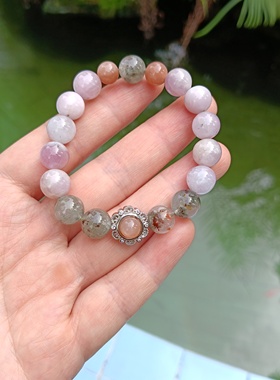 福利天然水晶9.8mm绿幽灵聚宝盆紫锂辉太阳石上岸手链