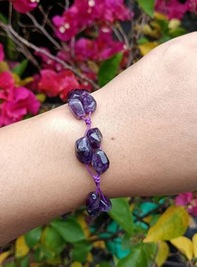 紫水晶原石随型纯手工编织手链可调节新中式