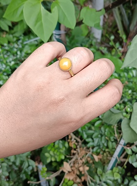 天然老料蜜蜡圆形戒指轻奢小众设计感高级活口可调节S925银镶嵌