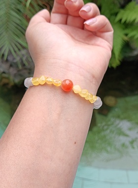 天然白兔毛水晶随型蜜蜡南红手链送女友闺蜜平价精致日常通勤手串