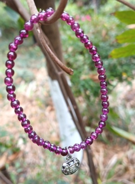 天然紫牙乌石榴石单圈手串3mm左右小颗粒圆珠搭小福锁手链