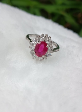 天然莫桑比亚红宝石可调节S925银戒指带证书