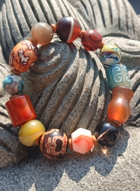 天然多宝玛瑙大漆珠手串男女款玛瑙首饰套装饰品