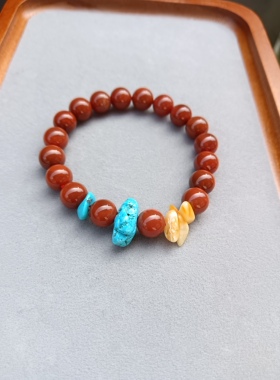 天然9mm南红绿松石蜜蜡手链女款手串时尚百搭饰品礼物送女友闺蜜