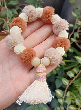 天然菩提根醒狮星星毛球手链女款单圈手串礼物送女友闺蜜生日礼物