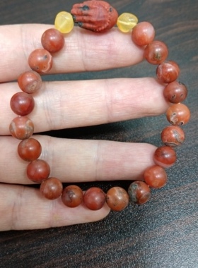 天然8mm铁皮包浆南红玛瑙佛手蜜蜡手串女款小众设计感高级手链