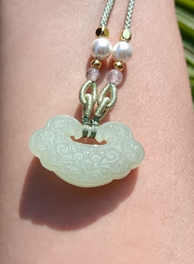 天然和田玉平安锁项链玉如意中式简约颈饰送妈妈女友礼