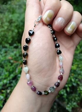 天然爱心碧玺女款单圈女款手链彩色天然碧玺手串