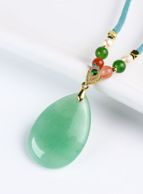 正品天然东陵玉水滴吊坠女款玉坠子晴水湖水绿项链手工DIY送朋友