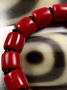 藏传牛血红色老雪巴直切桶手钏 精品（颜色均匀规格约10-9mm）