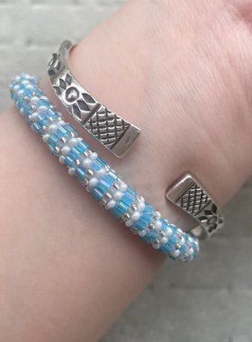 尼泊尔925银纯手工打造的弯手镯开口手镯波浪手镯生日礼物