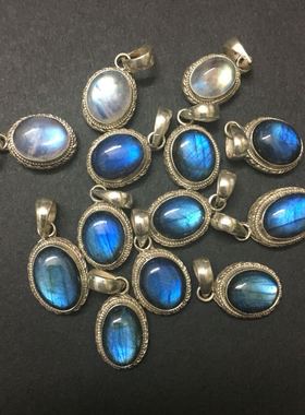 天然拉长石蓝光麻花925银小吊坠