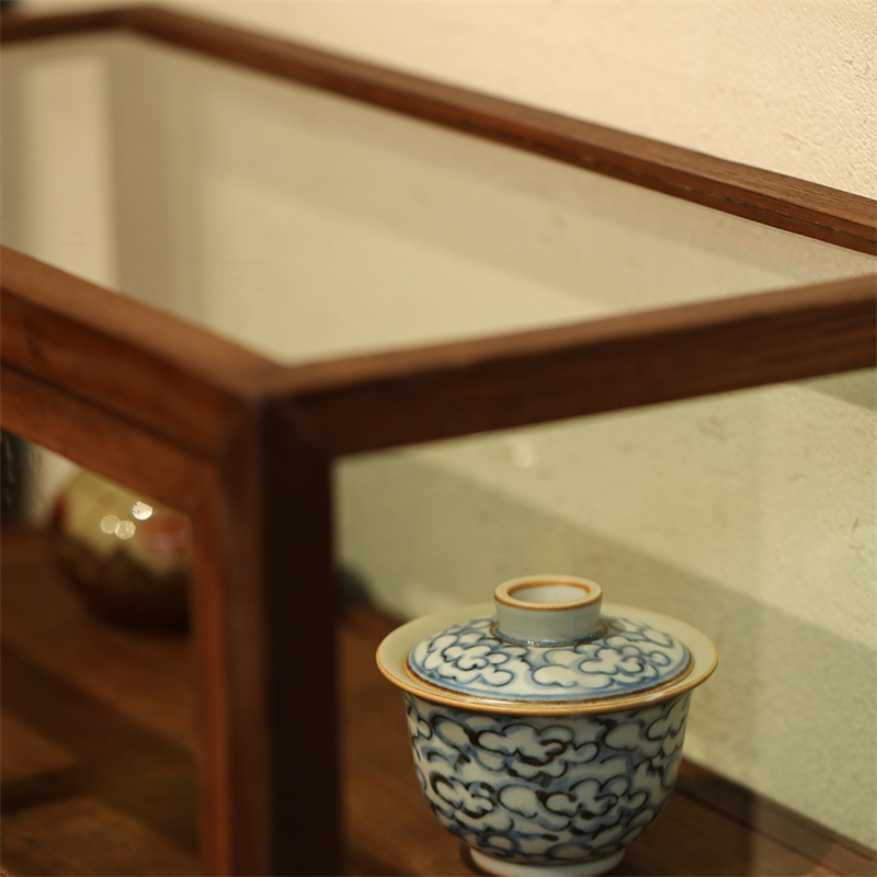 新中式家具实木餐边柜黑香樟木茶叶柜东方禅意收纳柜钢化玻璃双门 - 图1