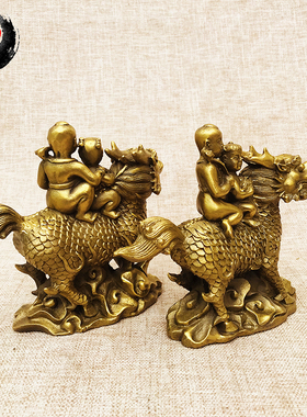 古城全黄铜麒麟摆件一对纯铜摆设家用饰品