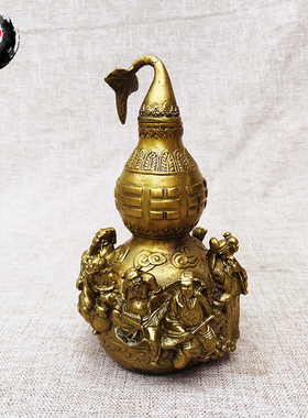 古城铜葫芦摆件纯铜八仙过海葫芦家用饰品工艺品