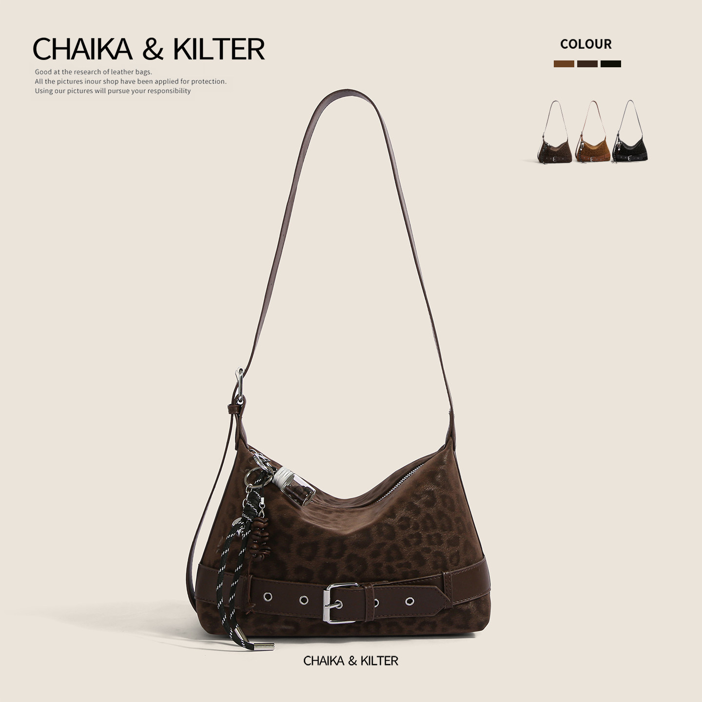 CHAIKAKILTER时尚百搭豹纹单肩包包女2025冬季新款简约斜挎小方包,淘宝优惠券,粉丝福利购,淘宝优惠卷