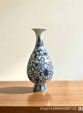 厂家新品陶瓷缠枝莲花瓶装饰摆件展示柜陶瓷装饰品博古架陶瓷饰品