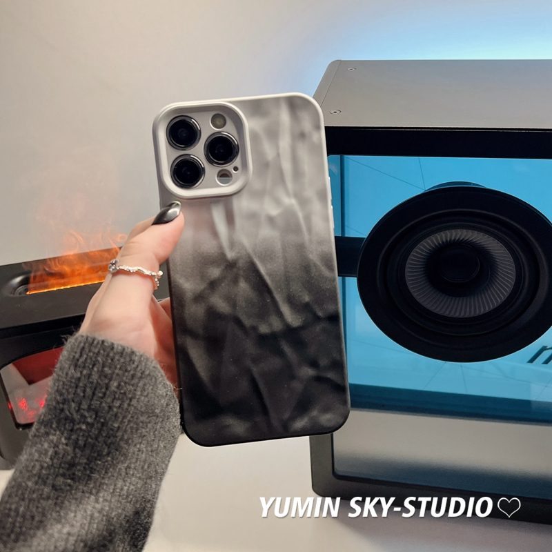 YUMIN SKY·适用冷淡风渐变色褶皱iPhone14pro max苹果15Pro手机壳12高级感11创意plus情侣13Pro防摔保护套潮 - 图2