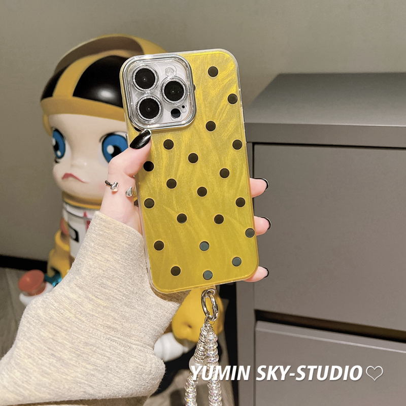 YUMIN SKY·适用辣妹ins黑色波点iPhone15pro max苹果14Pro手机壳11高级感plus手链13女款12Promax简约保护套 - 图0