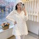ເສື້ອລູກໄມ້ jacquard lace versatile French hooded heavy industry hooded hollow fashion sleeves long breathable