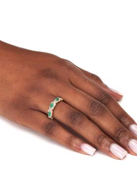 祖母绿/钻石925银镀18k黄金戒指