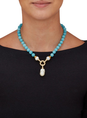 亚马逊石立方氧化锆珍珠可拆项坠