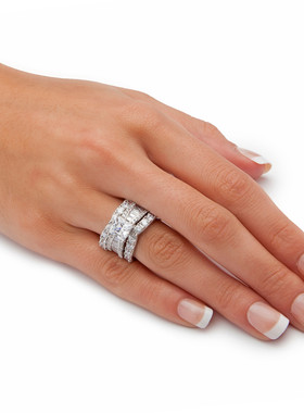 立方氧化锆银镀铂金结婚女士戒指