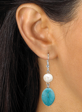 绿松石珍珠复古女士穿孔耳环项链