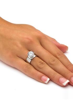 立方氧化锆925银订婚结婚戒指