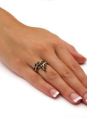 午夜蓝蓝宝石925银镀18k女士戒指