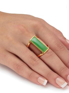 翡翠925银镀18k黄金女式双环戒指