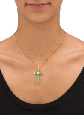 翡翠/10k黄金欧美十字架玉器吊坠