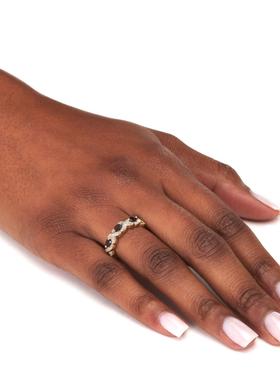 石榴石/钻石925银镀18k黄金戒指