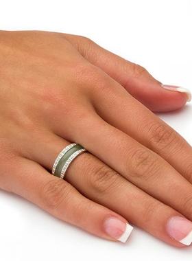 多色翡翠立方氧化锆925银戒指