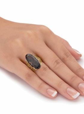 烟熏托帕石(黄玉)/925银镀金戒指