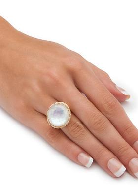 珍珠母贝立方氧化锆黄金戒指