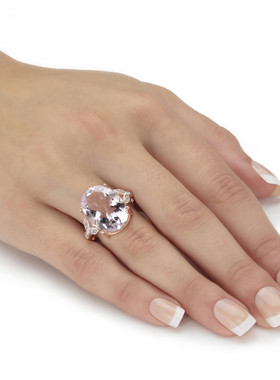 水晶托帕石925银镀14k玫瑰金戒指