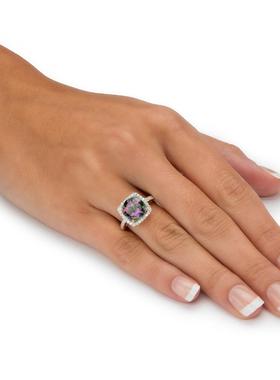 石英立方氧化锆925银镀14k金戒指