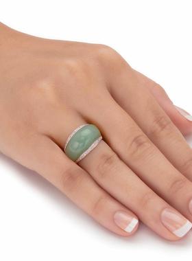 翡翠/托帕石925银镀14k黄金戒指