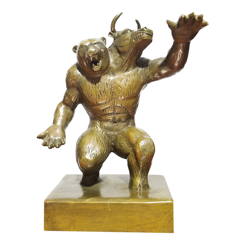 大号铜斗牛斗熊扭转乾坤牛熊同体牛市熊市居家办公铜器装饰品摆件