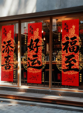 羊年喜庆剪纸春联创意葫芦福字吉祥大型写字楼幕墙办公室2027布置
