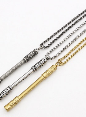 欧美嘻哈羽毛项链钛钢不掉色街舞