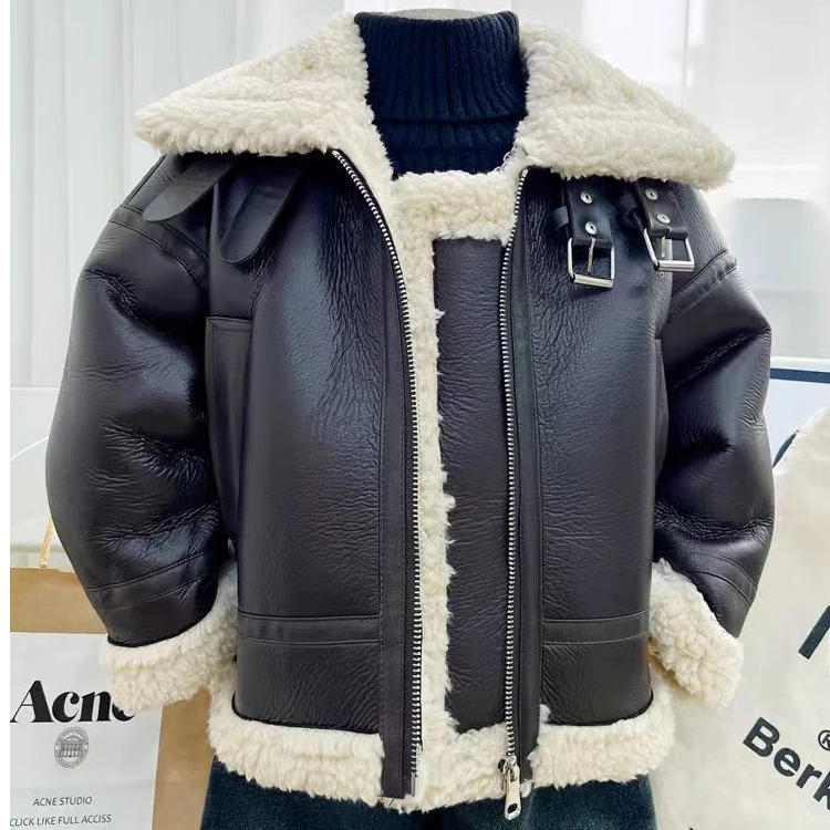 男童秋冬外套痞帅中小儿童韩版加绒厚皮毛一体皮衣宝宝羔羔绒外套,淘宝优惠券,粉丝福利购,淘宝优惠卷