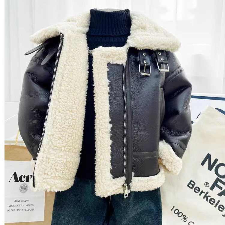 男童秋冬外套痞帅中小儿童韩版加绒厚皮毛一体皮衣宝宝羔羔绒外套,淘宝优惠券,粉丝福利购,淘宝优惠卷