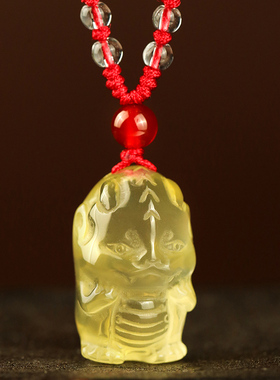 天然黄水晶十二生肖吊坠宝宝儿童鸡形老鼠猴子老虎龙兔男女款挂件