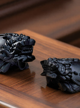 天然黑曜石龙龟摆件客厅玄关办公室桌面装饰品水晶石雕工艺品礼物