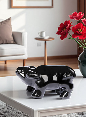 天然精雕刻黑曜石生肖牛黑水晶摆件家居吉祥物桌面饰品2026年礼物